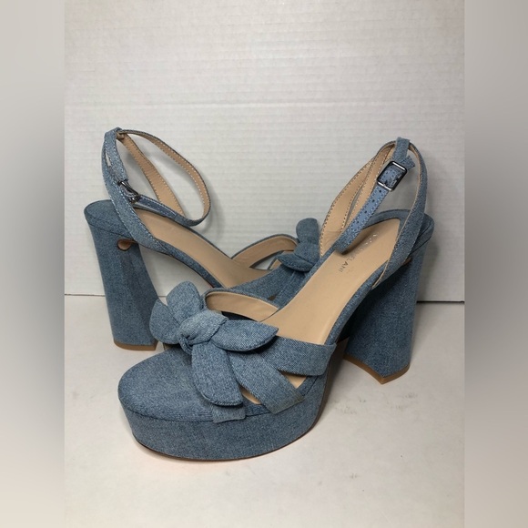 ANTONIO MELANI Denim Blue Platform Sandals NWOT size 9.5 - Picture 1 of 13